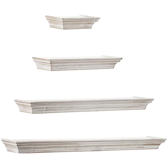 White Floating Shelves with Crown Molding
